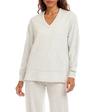 Karen Kane Petite Size French Terry Knit V-Neck Long Sleeve Kangaroo Pocket Coordinating Sweatshirt