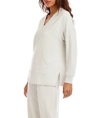 Karen Kane Petite Size French Terry Knit V-Neck Long Sleeve Kangaroo Pocket Coordinating Sweatshirt