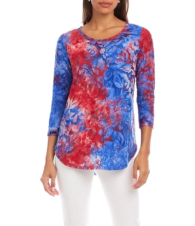 Karen Kane Petite Size Jacquard Knit Burnout Tie-Dye Top