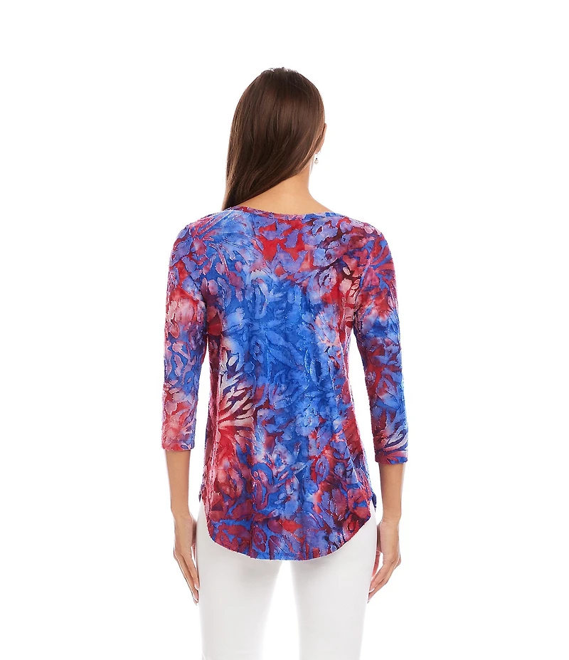 Karen Kane Petite Size Jacquard Knit Burnout Tie-Dye Top