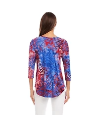 Karen Kane Petite Size Jacquard Knit Burnout Tie-Dye Top