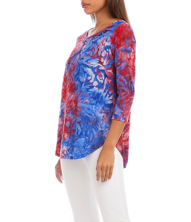 Karen Kane Petite Size Jacquard Knit Burnout Tie-Dye Top