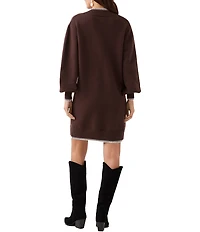 Karen Kane Petite Size Knit Contrast Varsity Trim V-Neck Long Sleeve Sweater Shift Dress
