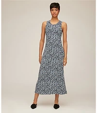 Karen Kane Petite Size Knit Painted Heart Crew Neck Sleeveless A-Line Side Slit Midi Dress