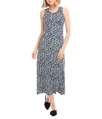 Karen Kane Petite Size Knit Painted Heart Crew Neck Sleeveless A-Line Side Slit Midi Dress
