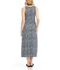 Karen Kane Petite Size Knit Painted Heart Crew Neck Sleeveless A-Line Side Slit Midi Dress