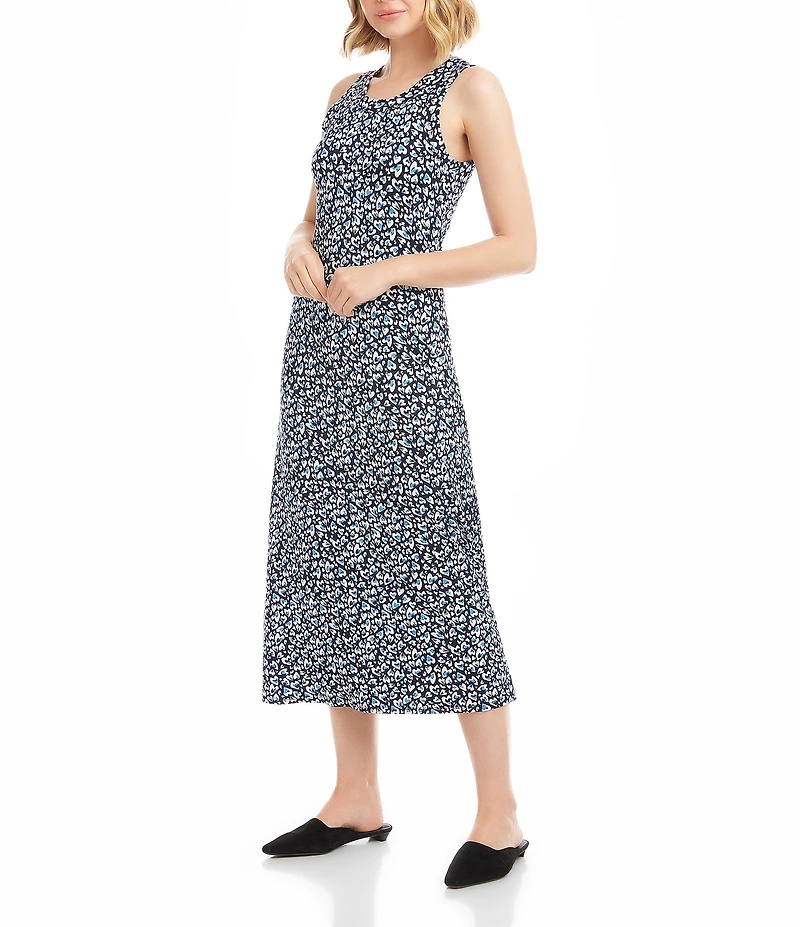 Karen Kane Petite Size Knit Painted Heart Crew Neck Sleeveless A-Line Side Slit Midi Dress