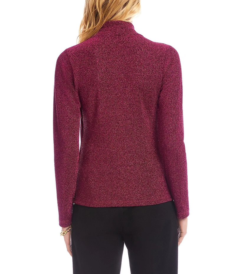 Karen Kane Petite Size Long Sleeve Metallic Crossover Side-Shirred Top