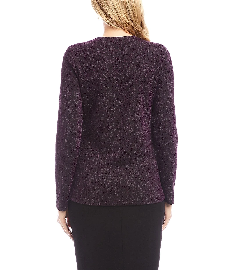 Karen Kane Petite Size Metallic Knit Scoop Neck Long Sleeve Side-Tie Knot Top
