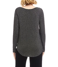 Karen Kane Petite Size Metallic Stripe Knit Scoop Neck Long Sleeve Top