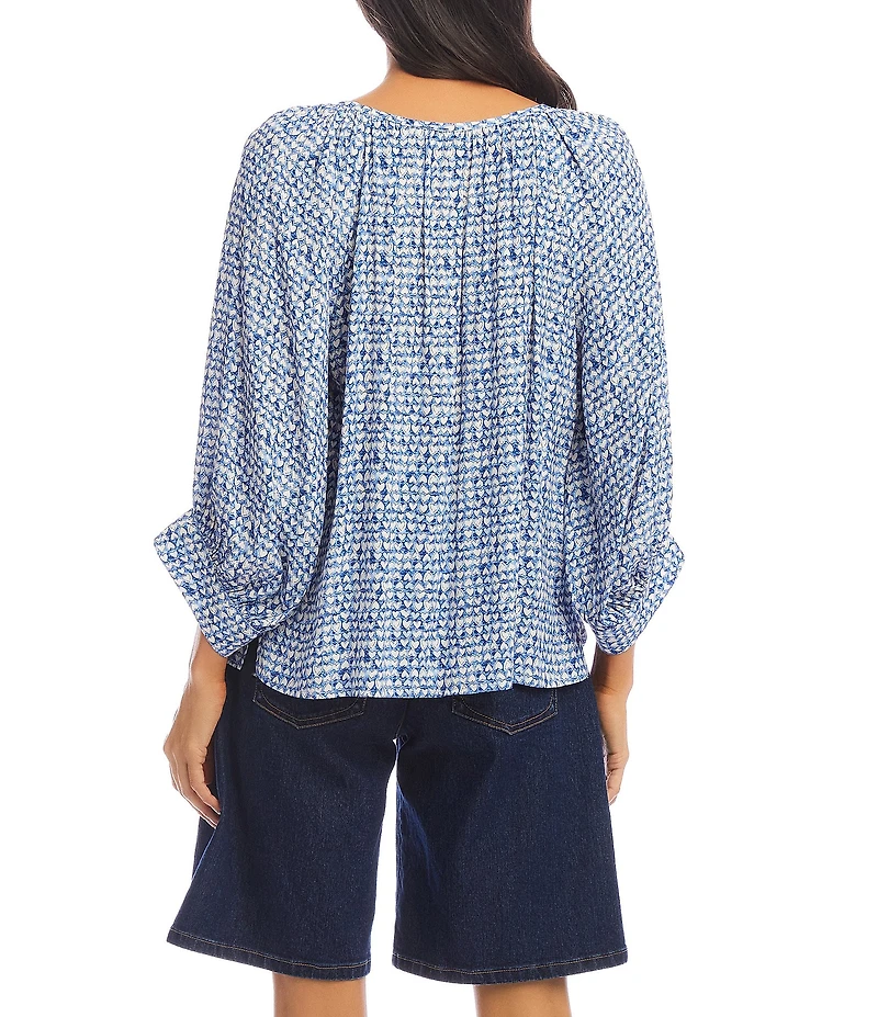 Karen Kane Petite Size Mini Heart Print Boat Neck 3/4 Sleeve Top