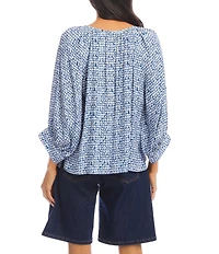 Karen Kane Petite Size Mini Heart Print Boat Neck 3/4 Sleeve Top