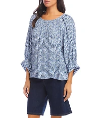 Karen Kane Petite Size Mini Heart Print Boat Neck 3/4 Sleeve Top