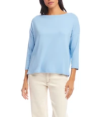 Karen Kane Petite Size Organic Cotton Blend 3/4 Sleeve Boatneck Top