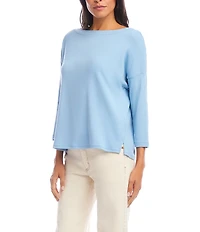 Karen Kane Petite Size Organic Cotton Blend 3/4 Sleeve Boatneck Top