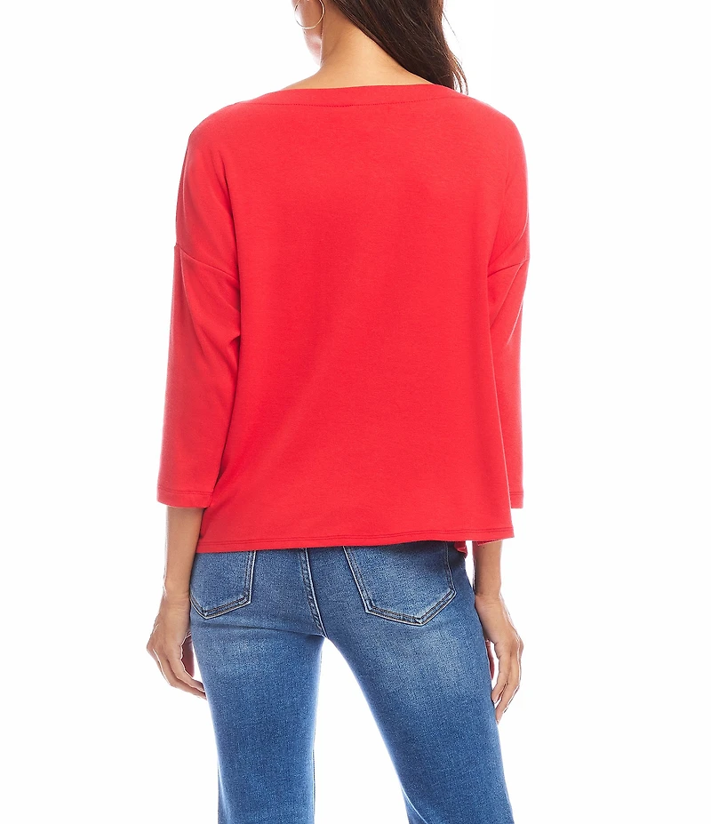 Karen Kane Petite Size Organic Cotton Blend 3/4 Sleeve Boatneck Top