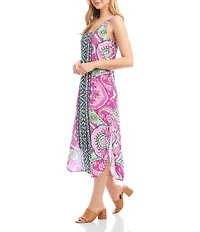 Karen Kane Petite Size Printed Scoop Neck Sleeveless Side Slit Midi Tank Dress