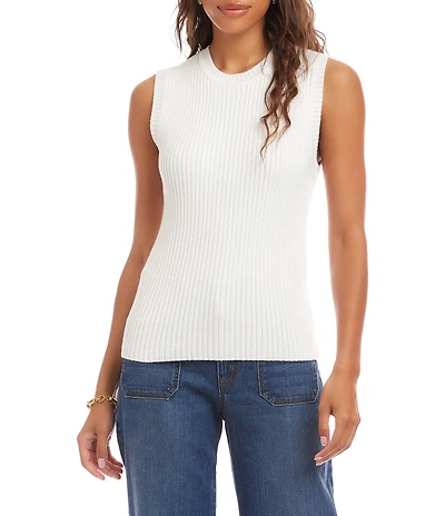 Karen Kane Petite Size Ribbed Knit Crew Neck Sleeveless Sweater Tank