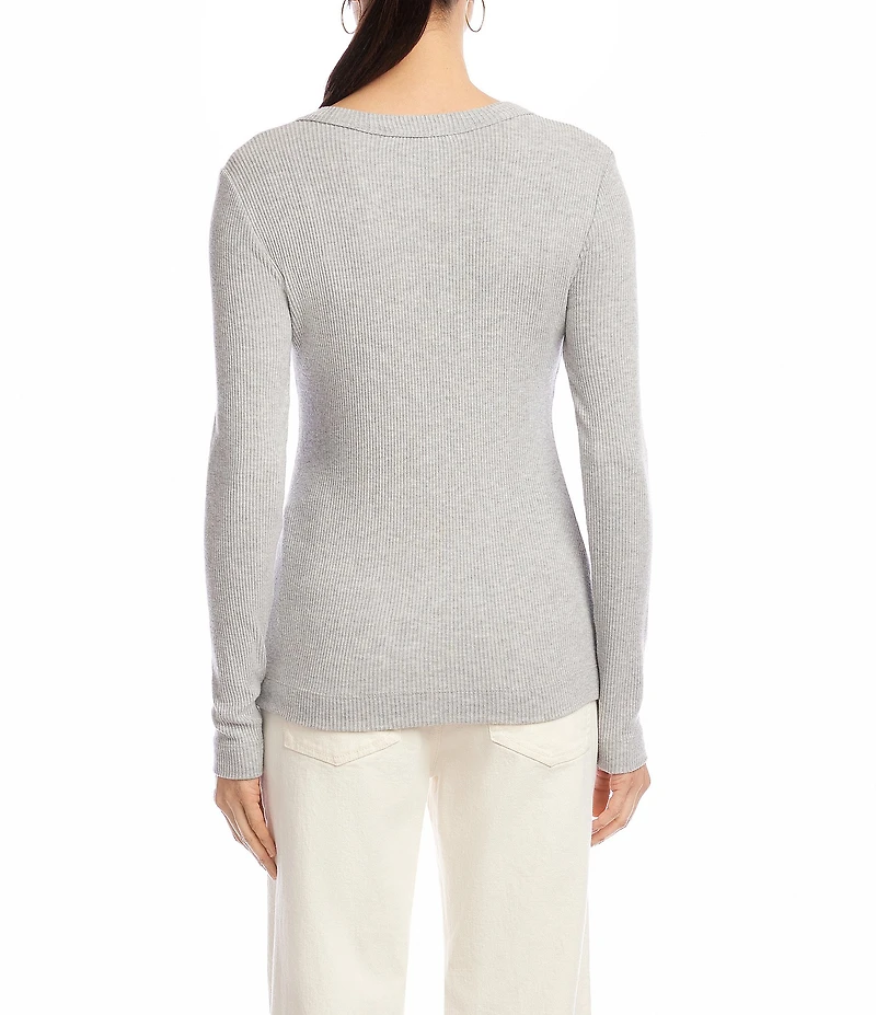 Karen Kane Petite Size Ribbed V-Neck Long Sleeve Fitted Top
