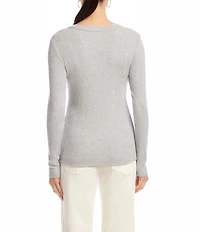 Karen Kane Petite Size Ribbed V-Neck Long Sleeve Fitted Top