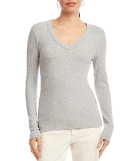Karen Kane Petite Size Ribbed V-Neck Long Sleeve Fitted Top
