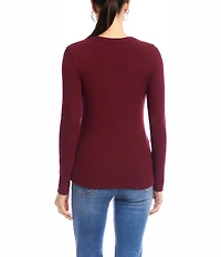 Karen Kane Petite Size Ribbed V-Neck Long Sleeve Fitted Top