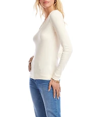 Karen Kane Petite Size Ribbed V-Neck Long Sleeve Fitted Top