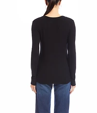 Karen Kane Petite Size Ribbed V-Neck Long Sleeve Fitted Top