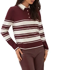 Karen Kane Petite Size Rugby Stripe Point Collar Long Sleeve Polo Top