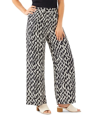 Karen Kane Petite Size Satin High Rise Sleek Wavy Stripe Wide-Leg Pull-On Pants