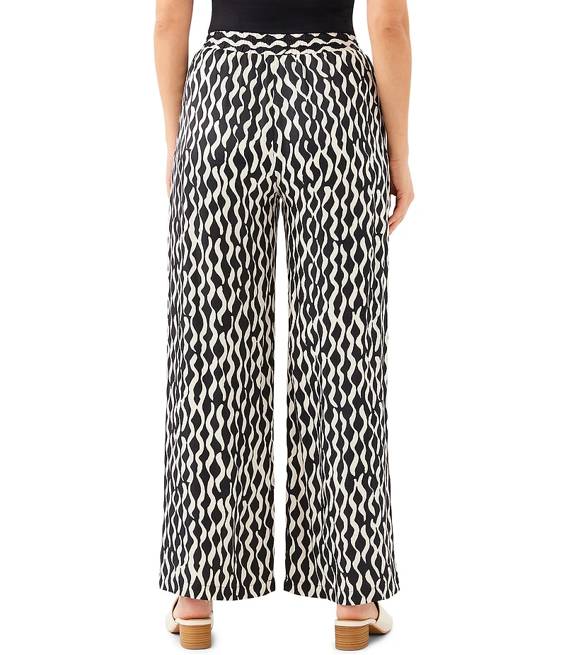 Karen Kane Petite Size Satin High Rise Sleek Wavy Stripe Wide-Leg Pull-On Pants