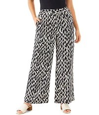 Karen Kane Petite Size Satin High Rise Sleek Wavy Stripe Wide-Leg Pull-On Pants
