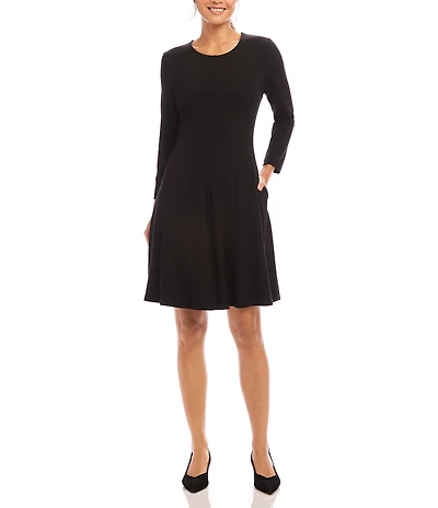Karen Kane Petite Size Scoop Neck 3/4 Sleeve Fit & Flare Jersey Dress