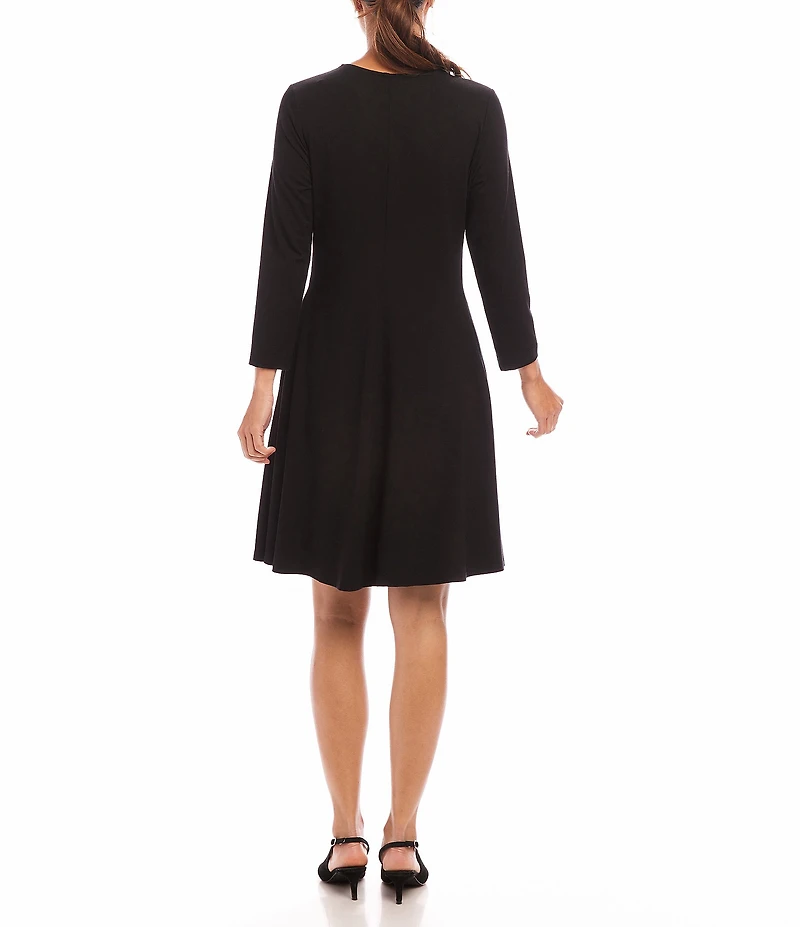 Karen Kane Petite Size Scoop Neck 3/4 Sleeve Fit & Flare Jersey Dress