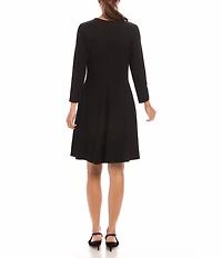 Karen Kane Petite Size Scoop Neck 3/4 Sleeve Fit & Flare Jersey Dress