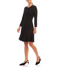 Karen Kane Petite Size Scoop Neck 3/4 Sleeve Fit & Flare Jersey Dress