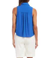 Karen Kane Petite Size Silky Crepe Point Collar Sleeveless Tie Front Shirt
