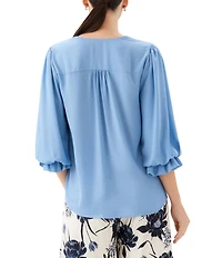 Karen Kane Petite Size Silky Crepe V-Neck 3/4 Flared Sleeve Asymmetric Hem Top