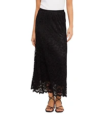 Karen Kane Petite Size Stretch Floral Lace A-Line Midi Skirt