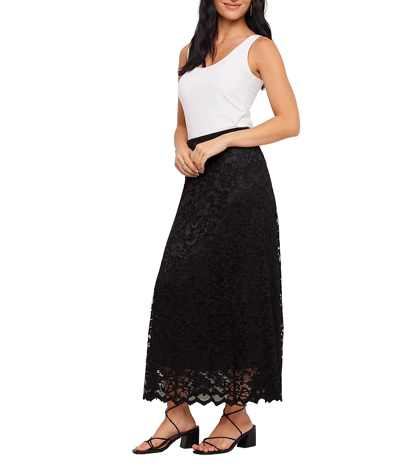 Karen Kane Petite Size Stretch Floral Lace A-Line Midi Skirt