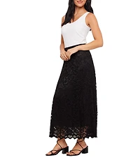 Karen Kane Petite Size Stretch Floral Lace A-Line Midi Skirt