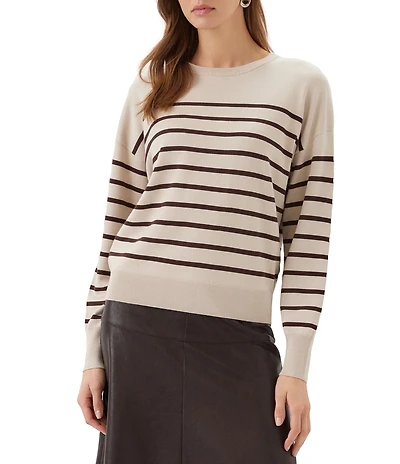 Karen Kane Petite Size Stripe Crew Neck Long Sleeve Sweater