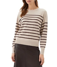 Karen Kane Petite Size Stripe Crew Neck Long Sleeve Sweater