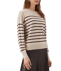 Karen Kane Petite Size Stripe Crew Neck Long Sleeve Sweater
