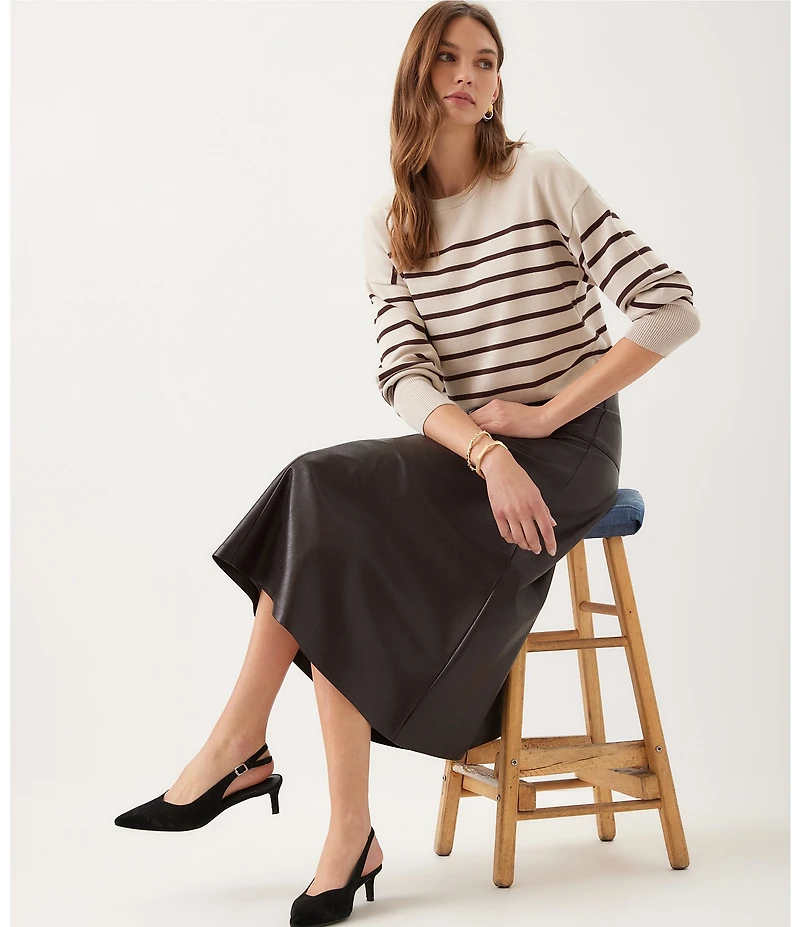 Karen Kane Petite Size Stripe Crew Neck Long Sleeve Sweater