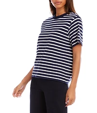Karen Kane Petite Size Stripe Crew Neck Short Sleeve Tee