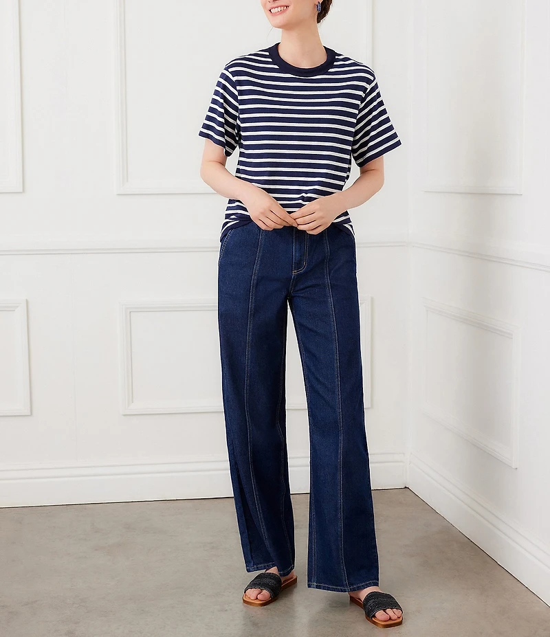 Karen Kane Petite Size Stripe Crew Neck Short Sleeve Tee
