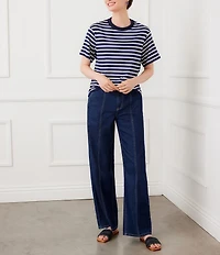 Karen Kane Petite Size Stripe Crew Neck Short Sleeve Tee