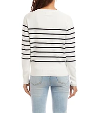 Karen Kane Petite Size Stripe Henley Neck Long Sleeve Sweater Knit Top