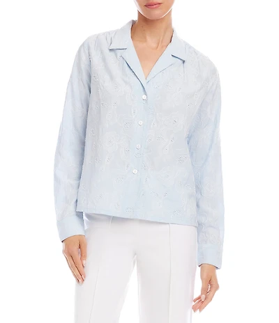Karen Kane Petite Size Stripe Long Sleeve Embellished Button-Up Shirt